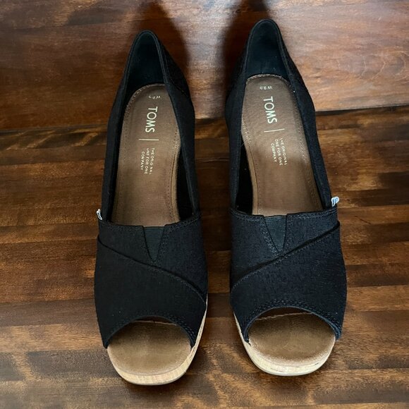 TOMS Women's Classic Espadrille Wedge Peep Toe Sandals EUC Size 9.5 - Picture 2 of 9